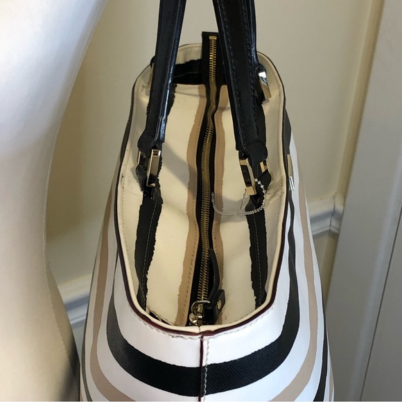 KATE SPADE Striped Zipper Top Two Handle Oversized Tote Beach Bag - Picture 6 of 8
